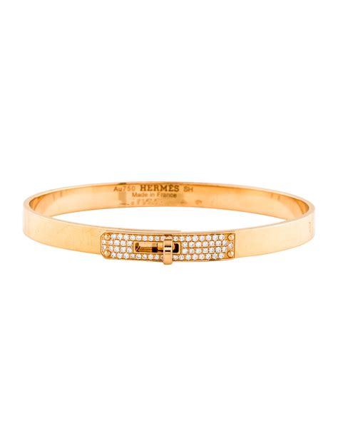 hermes 18k rose gold diamond kelly pm bangle bracelet small|Hermès.